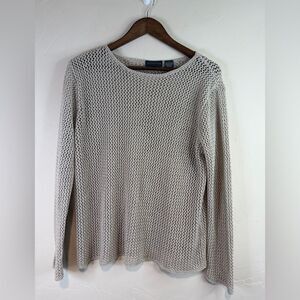 Relativity Open-Knit Scoop Neck Sweater in Light Beige